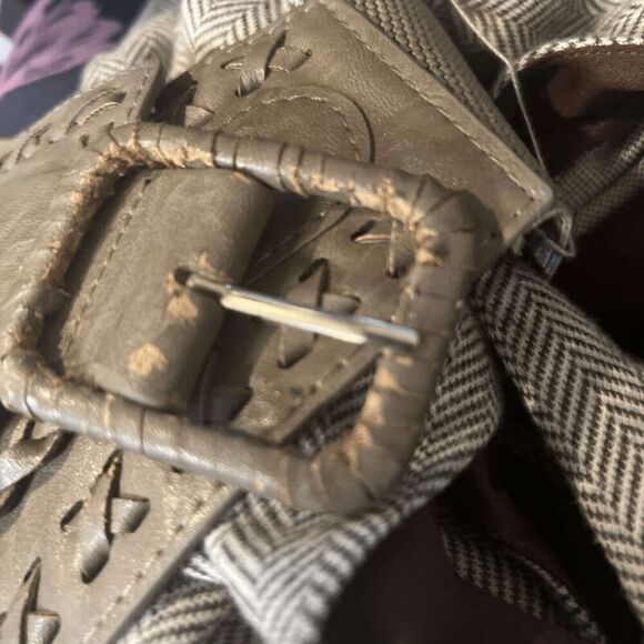 Amadi Anthropologie Womens Small Tweed Mini Dress Racer Back Belted Taupe V Neck - Picture 8 of 8